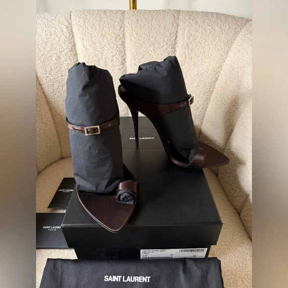 SAINT LAURENT Dive 110 Satin Mules – Size 37 – Brand New, Full Set - Picture 12 of 16